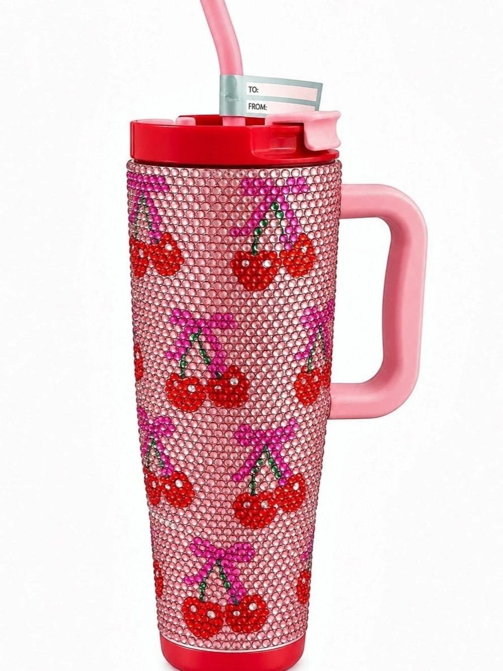 Simply Southern 40oz Rhinestone Cherry Tumbler Pink Red Kawaii Coquette Bling